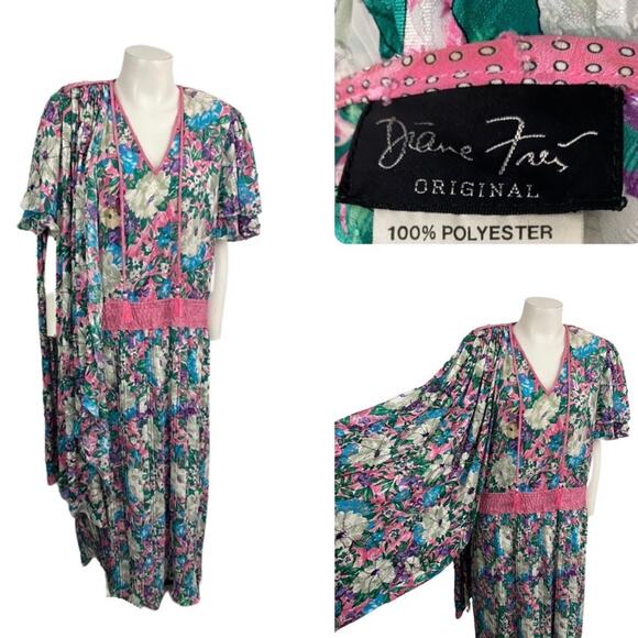 Vintage 1980s Diane Freis Floral Beaded Dress / Women’s Large * - Picture 1 of 5